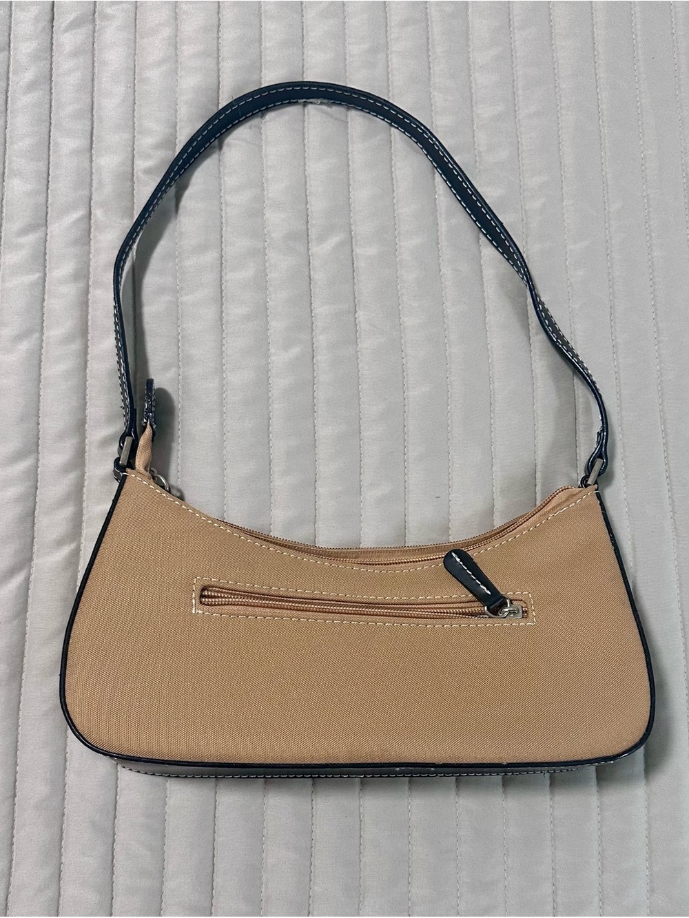 Beige Shoulder Bag with Black Trim